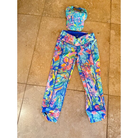 Lilly Pulitzer Luxletic Fara Weekender Leggings & Hat Bundle "Surf Gypsea"   Tro - Picture 1 of 5